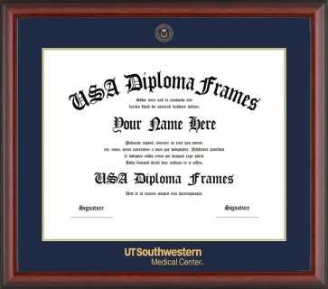 The University of Texas Southwestern Medical Center at Dallas MD Frame – Cherry Matte – Navy/Gold Mat - & Seal Gold