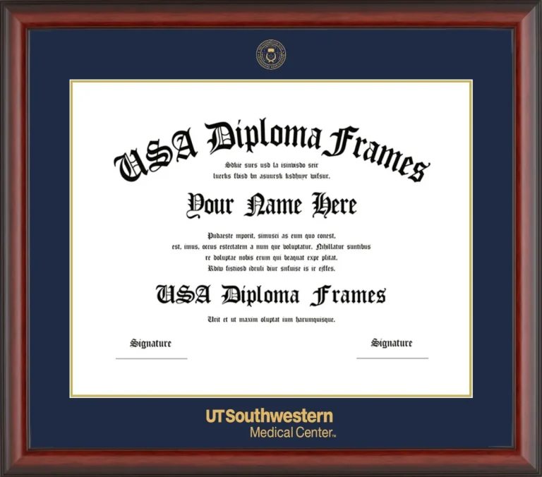 The University of Texas Southwestern Medical Center at Dallas MD Frame – Cherry Matte – Navy/Gold Mat - & Seal Gold