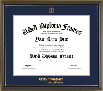 The University of Texas Southwestern Medical Center at Dallas MD Frame – Black Gold Trim – Navy/Gold Mat