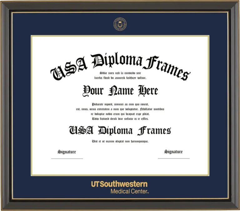 The University of Texas Southwestern Medical Center at Dallas MD Frame – Black Gold Trim – Navy/Gold Mat