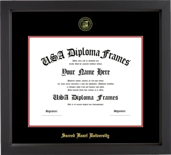Sacred Heart University Diploma Frame – Black Matte – Black/Red Mat - & Seal Gold