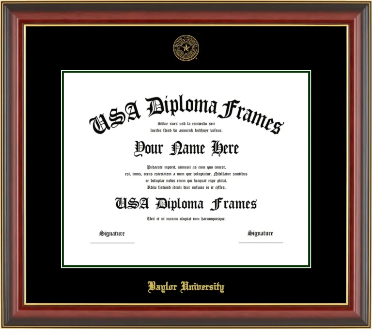 Baylor University Diploma Frame – Cherry Gold Trim – Black Mat