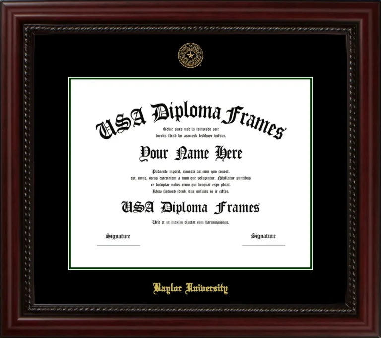 Baylor University Diploma Frame – Cherry Rope – Black/Winter Green Mat