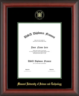 Missouri University of Science and Technology Diploma Frame – Cherry Matte – Black/Winter Green Mat