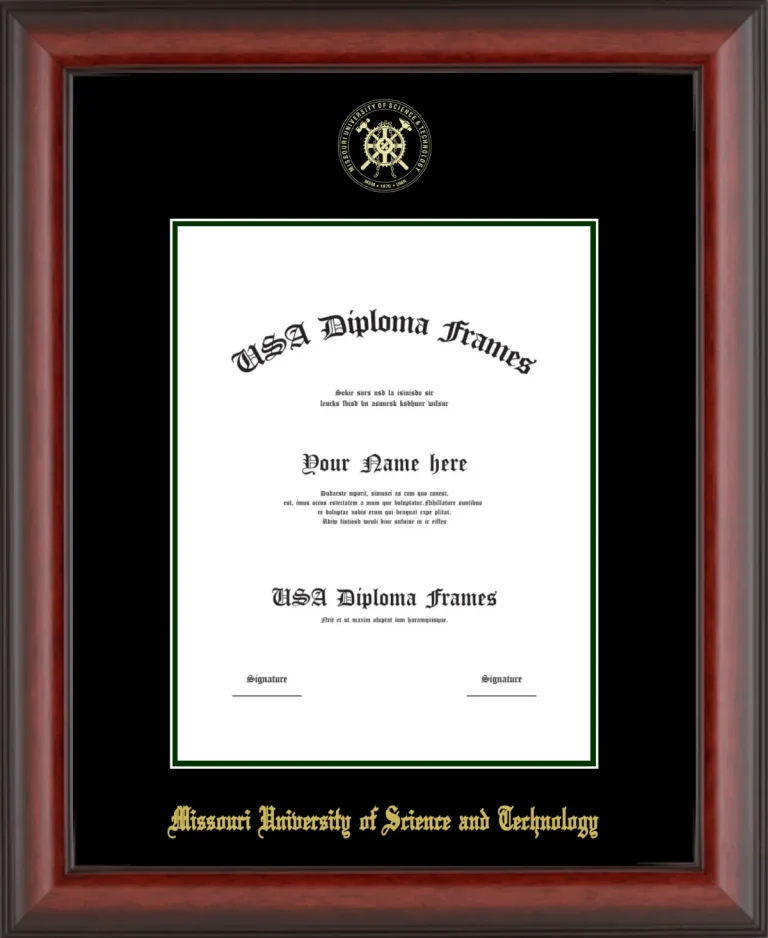 Missouri University of Science and Technology Diploma Frame – Cherry Matte – Black/Winter Green Mat