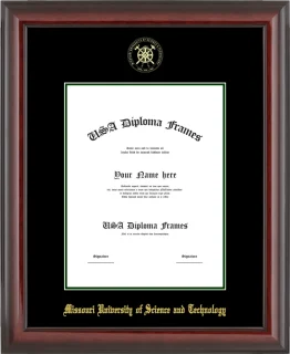 Missouri University of Science and Technology Diploma Frame – Cherry Glossy – Black/Winter Green Mat