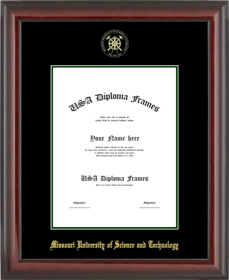 Missouri University of Science and Technology Diploma Frame – Cherry Glossy – Black/Winter Green Mat