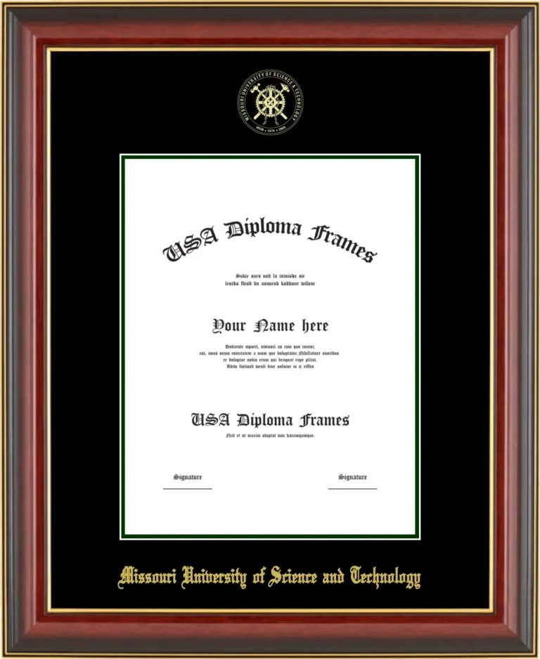 Missouri University of Science and Technology Diploma Frame – Cherry Gold Trim – Black Mat