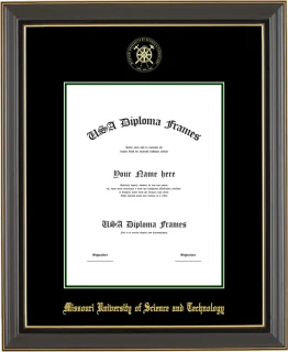 Missouri University of Science and Technology Diploma Frame – Black Gold Trim – Black/Winter Green Mat