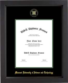 Missouri University of Science and Technology Diploma Frame – Black Matte – Black/Winter Green Mat