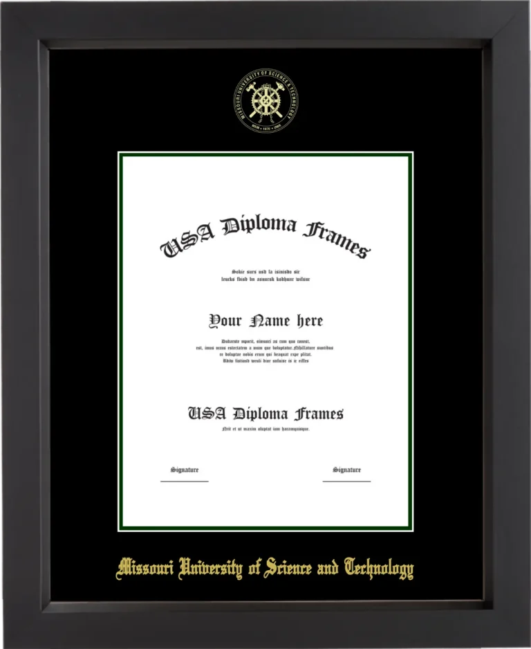 Missouri University of Science and Technology Diploma Frame – Black Matte – Black/Winter Green Mat
