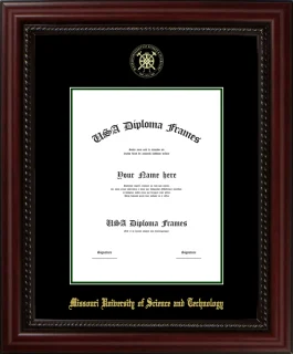 Missouri University of Science and Technology Diploma Frame – Cherry Rope – Black/Winter Green Mat