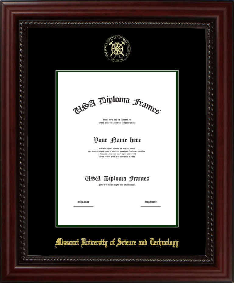 Missouri University of Science and Technology Diploma Frame – Cherry Rope – Black/Winter Green Mat