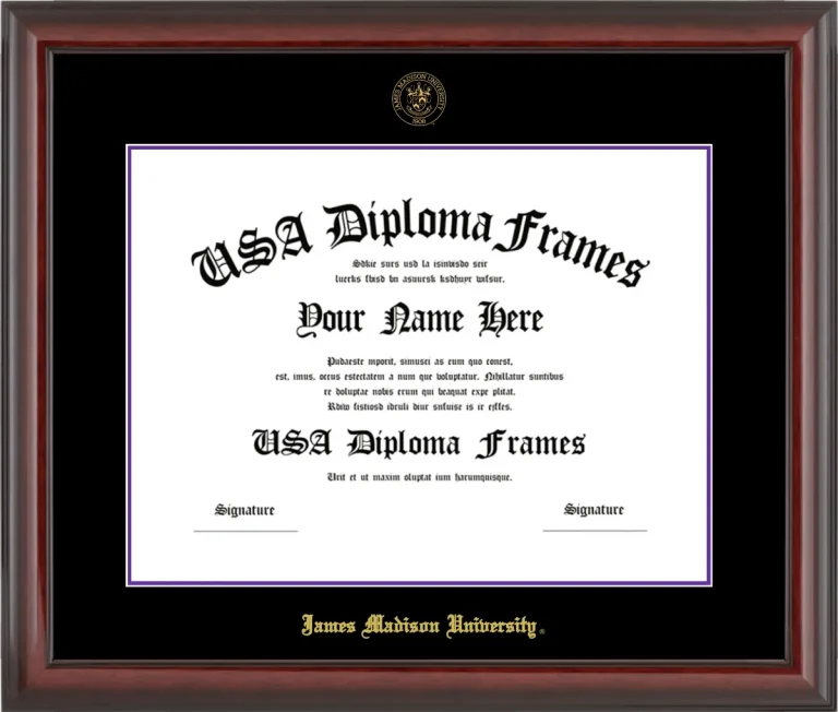 James Madison University Diploma Frame – Cherry Glossy – Black/Purple Mat
