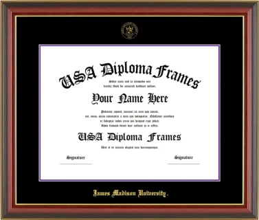 James Madison University Diploma Frame – Cherry Gold Trim – Black/Purple Mat