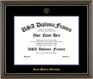 James Madison University Diploma Frame – Black Gold Trim – Black/Purple Mat