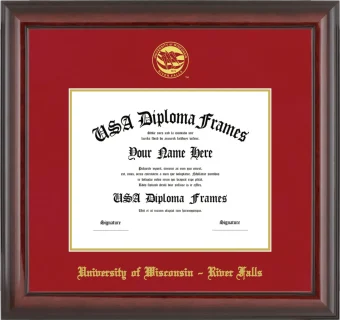 University of Wisconsin – River Falls Diploma Frame – Cherry Glossy – Crimson/Gold Mat