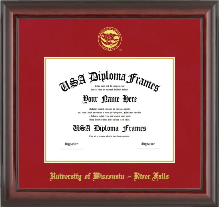 University of Wisconsin – River Falls Diploma Frame – Cherry Glossy – Crimson/Gold Mat