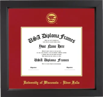 University of Wisconsin – River Falls Diploma Frame – Black Matte – Crimson/Gold Mat