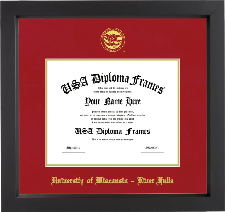 University of Wisconsin – River Falls Diploma Frame – Black Matte – Crimson/Gold Mat