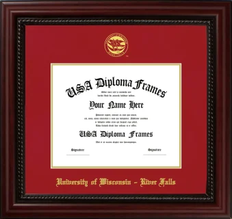 University of Wisconsin – River Falls Diploma Frame – Cherry Rope – Crimson/Gold Mat