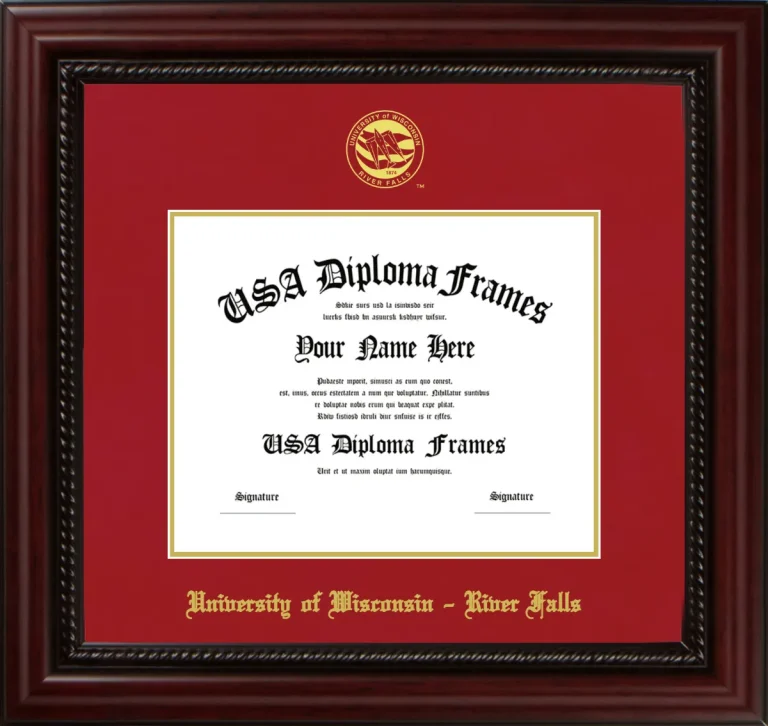 University of Wisconsin – River Falls Diploma Frame – Cherry Rope – Crimson/Gold Mat