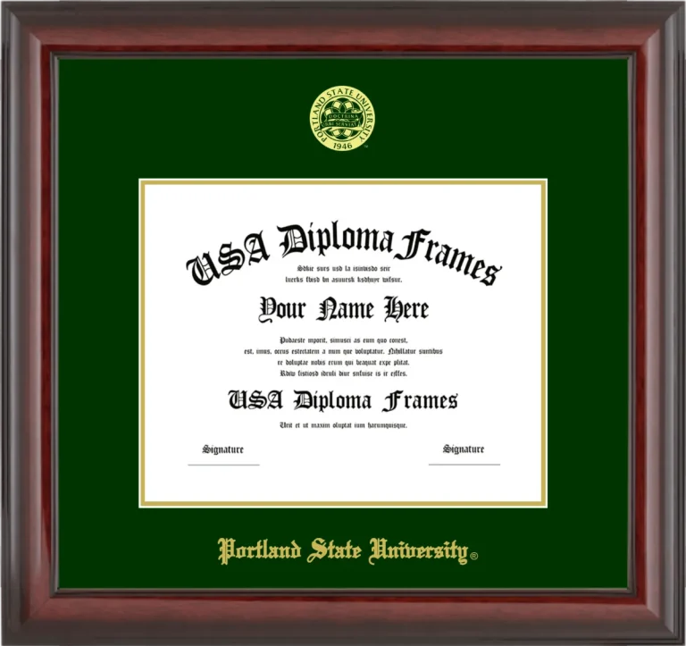 Portland State University Diploma Frame – Cherry Glossy – Winter Green Mat