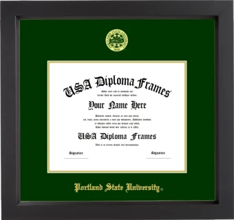 Portland State University Diploma Frame – Black Matte – Winter Green Mat