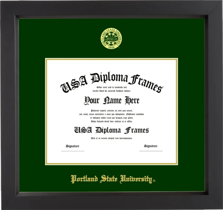 Portland State University Diploma Frame – Black Matte – Winter Green Mat