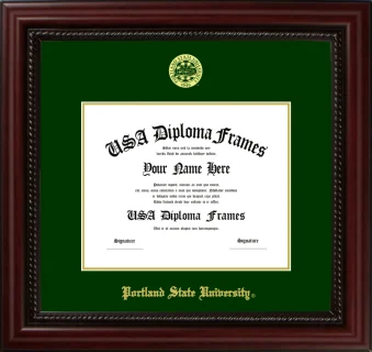 Portland State University Diploma Frame – Cherry Rope – Winter Green Mat