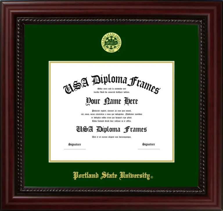 Portland State University Diploma Frame – Cherry Rope – Winter Green Mat