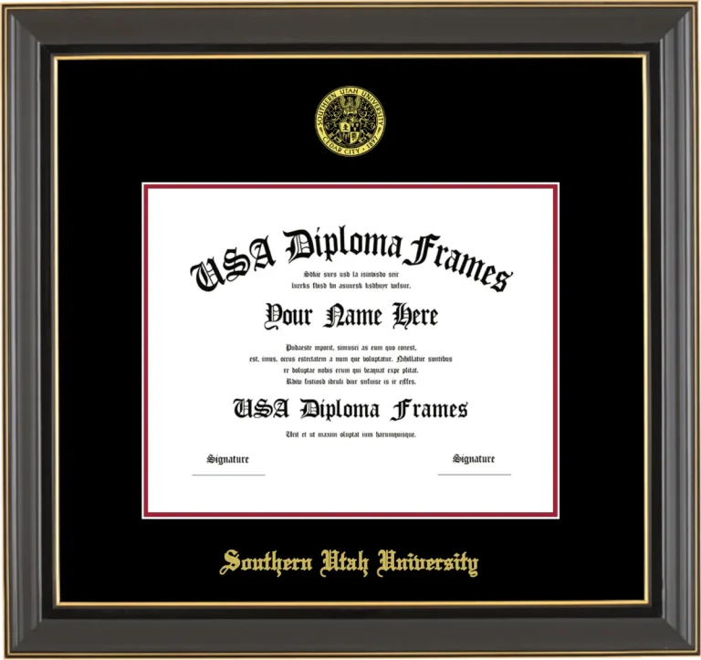 Southern Utah University Diploma Frame – Black Gold Trim – Black Mat
