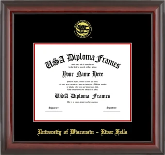 University of Wisconsin – River Falls Diploma Frame – Cherry Glossy – Black/Red Mat