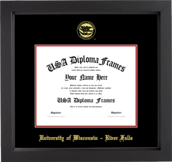 University of Wisconsin – River Falls Diploma Frame – Black Matte – Black/Red Mat