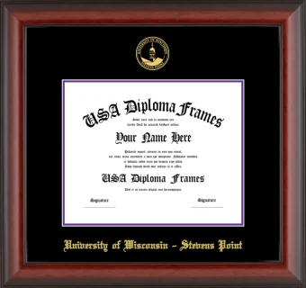 University of Wisconsin – Stevens Point Diploma Frame – Cherry Matte – Black/Purple Mat