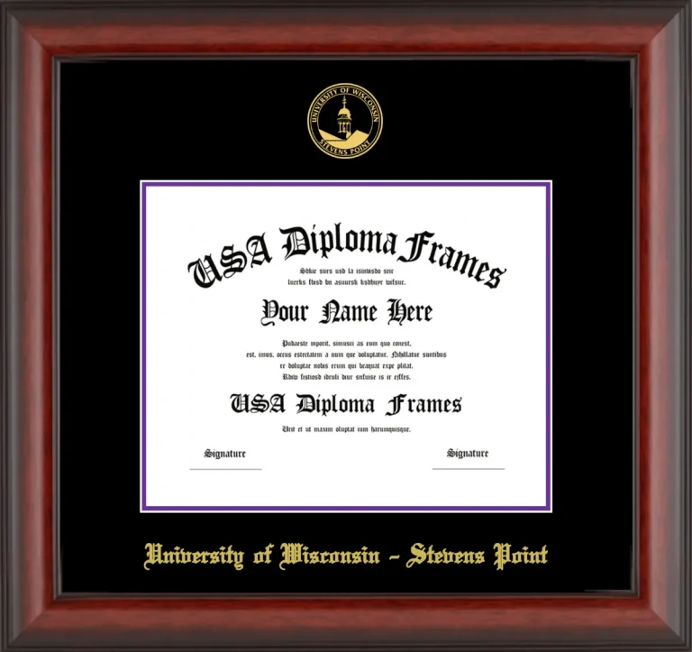 University of Wisconsin – Stevens Point Diploma Frame – Cherry Matte – Black/Purple Mat