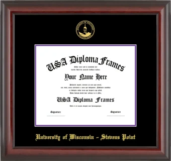 University of Wisconsin – Stevens Point Diploma Frame – Cherry Glossy – Black/Purple Mat