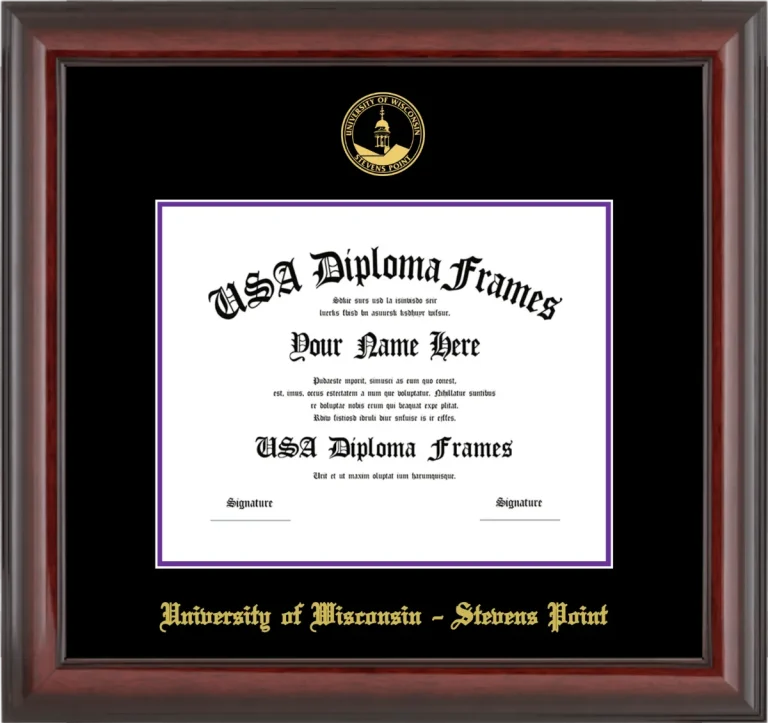 University of Wisconsin – Stevens Point Diploma Frame – Cherry Glossy – Black/Purple Mat