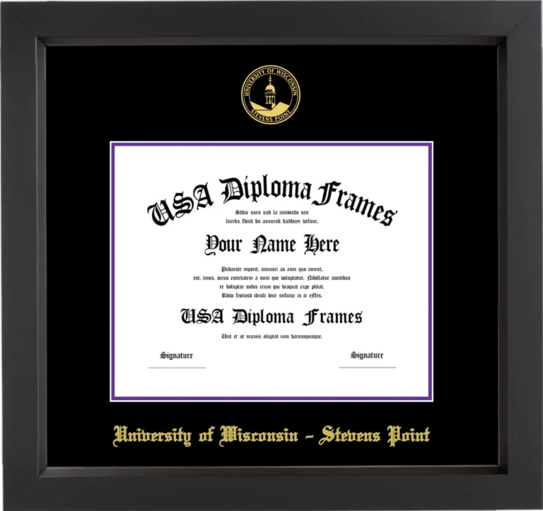 University of Wisconsin – Stevens Point Diploma Frame – Black Matte – Black/Purple Mat