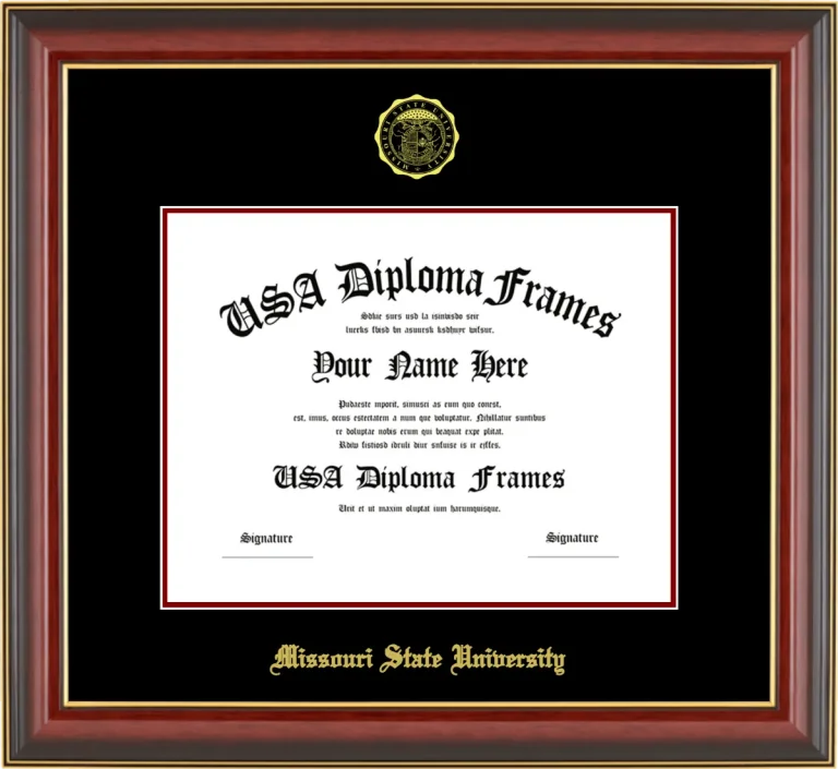 Missouri State University Diploma Frame – Cherry Gold Trim – Black/Maroon Mat