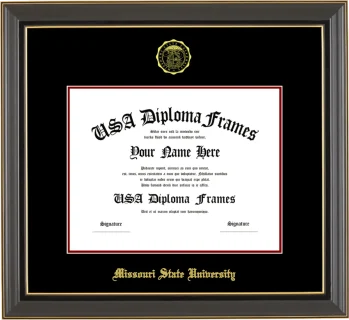 Missouri State University Diploma Frame – Black Gold Trim – Black/Maroon Mat