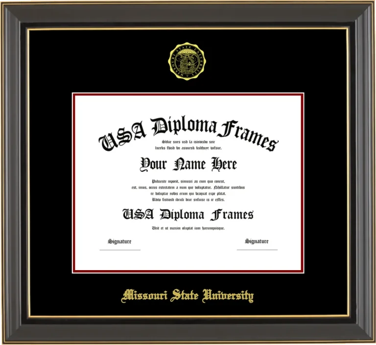 Missouri State University Diploma Frame – Black Gold Trim – Black/Maroon Mat