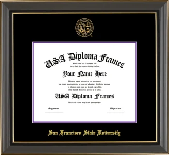 San Francisco State University Diploma Frame – Black Gold Trim – Black/Purple Mat
