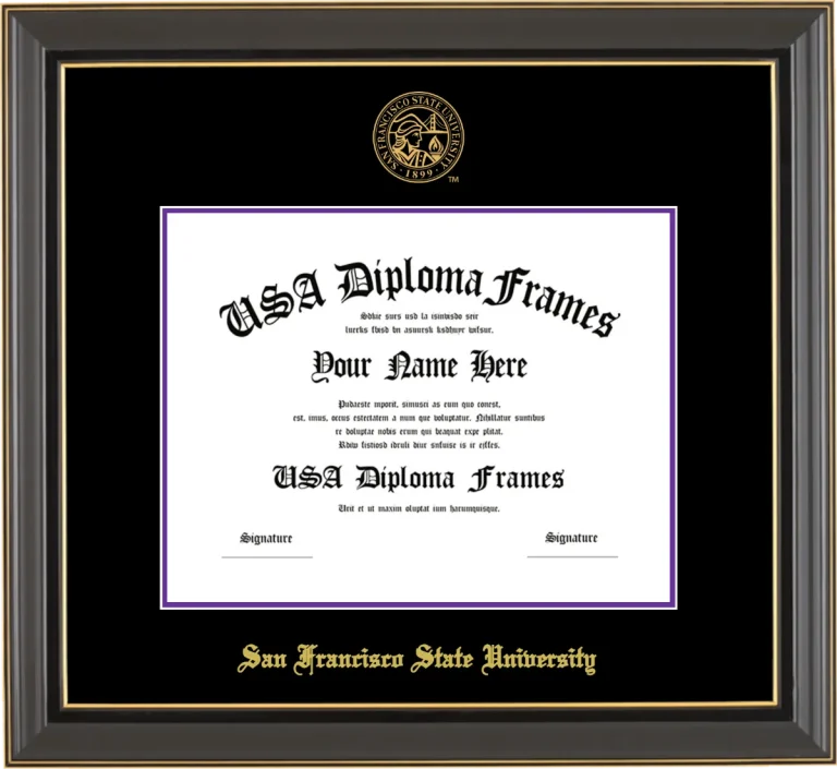 San Francisco State University Diploma Frame – Black Gold Trim – Black/Purple Mat