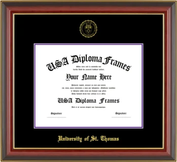 University of St. Thomas Diploma Frame – Cherry Gold Trim – Black/Purple Mat