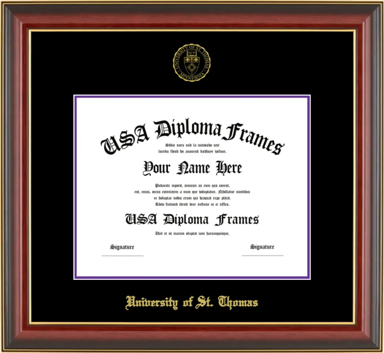 University of St. Thomas Diploma Frame – Cherry Gold Trim – Black/Purple Mat