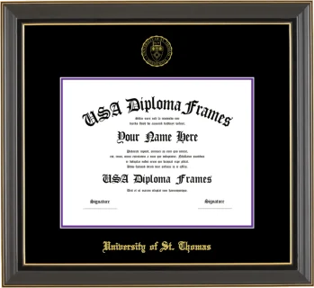 University of St. Thomas Diploma Frame – Black Gold Trim – Black/Purple Mat