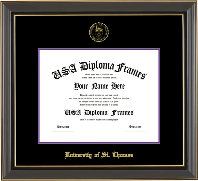 University of St. Thomas Diploma Frame – Black Gold Trim – Black/Purple Mat