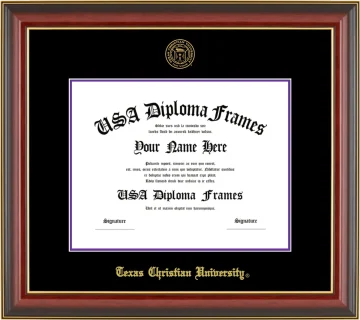 Texas Christian University Diploma Frame – Cherry Gold Trim – Black/Purple Mat