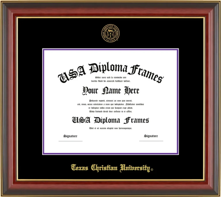 Texas Christian University Diploma Frame – Cherry Gold Trim – Black/Purple Mat